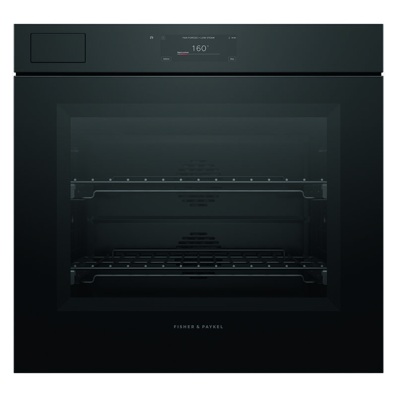 Fisher & Paykel 76cm Minimal Handleless Pyrolytic Steam Assist Oven – Black Glass (Series 11)