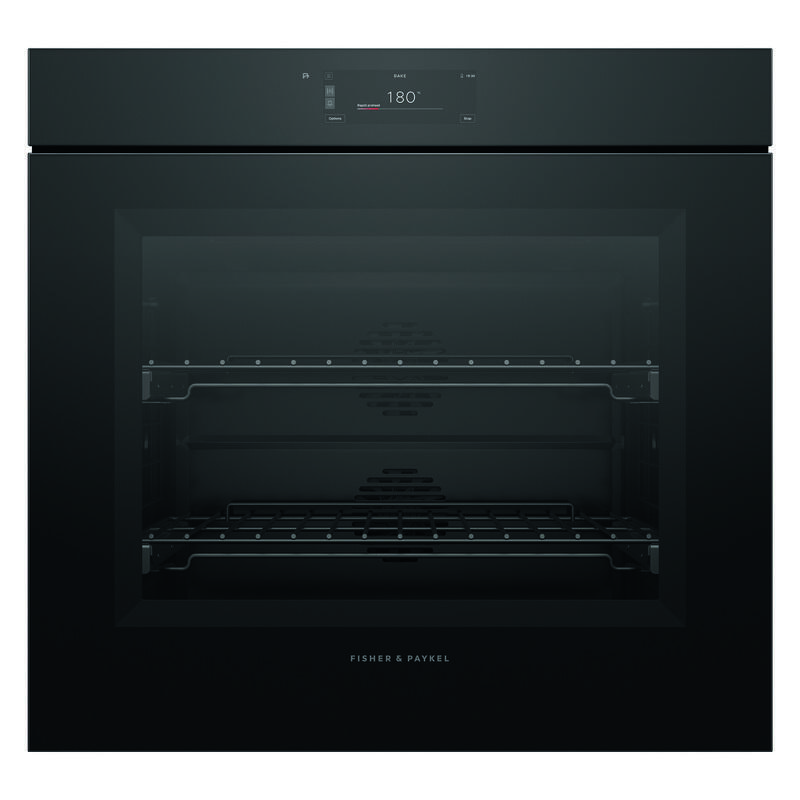 Fisher & Paykel 76cm Minial Handleless Pyrolytic Oven – Black Glass (Series 9)