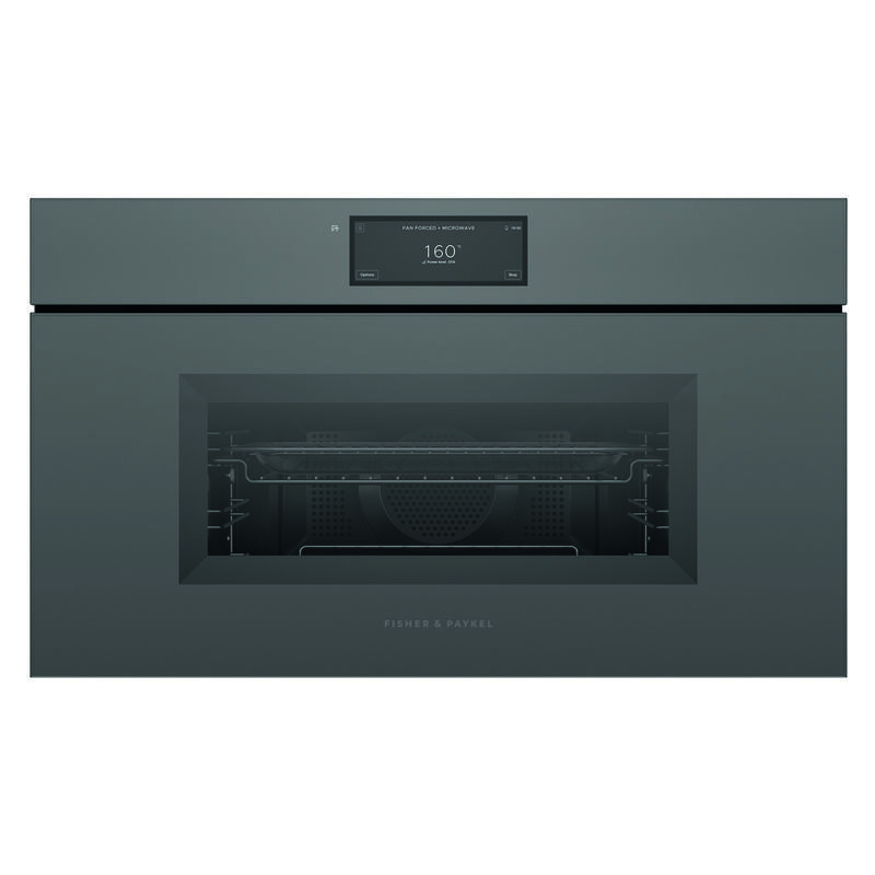 Fisher & Paykel 76cm Minimal Handleless Compact Combi-Microwave Oven – Grey Glass (Series 9)