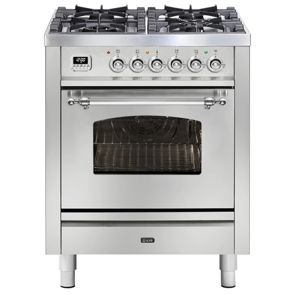 ILVE Nostalgie Freestanding Cooker White Gold Brass 70cm