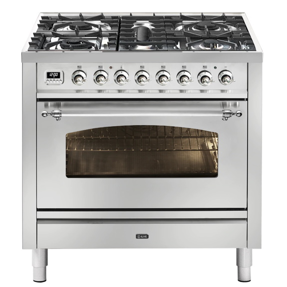 ILVE Nostalgie Freestanding Cooker  Gloss Black Gold Brass 90cm