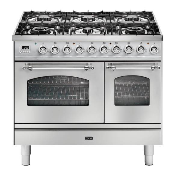 ILVE Nostalgie Freestanding Dbl Cooker  White Chrome 100cm
