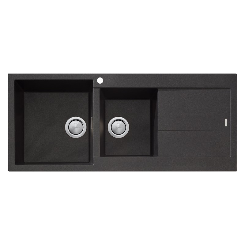 Oliveri 1 & 3/4 Bowl Top Mount Sink with Drainer – Black